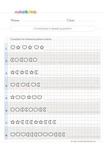 2nd Grade Extend the Pattern Worksheet: AB, ABB, AABB and AAABBB Rows