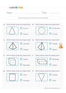 2nd Grade Faces of Solid Shapes Worksheet: Which Flat Faces Does It Have?