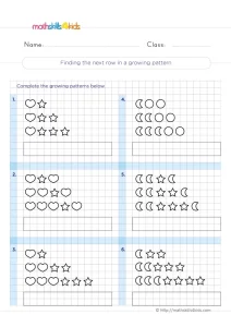 2nd Grade Growing Patterns Worksheet: Draw the Fourth Row