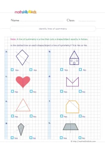 2nd Grade Is It a Line of Symmetry Worksheet: Check Each Dotted Line