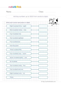 2nd Grade Number Words to Digits Worksheet: Write 14 Numbers up to 1,000