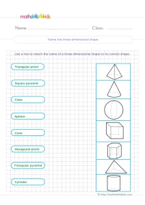 2nd Grade Prisms Pyramids and Cones Worksheet: Match Each Name to Its Solid