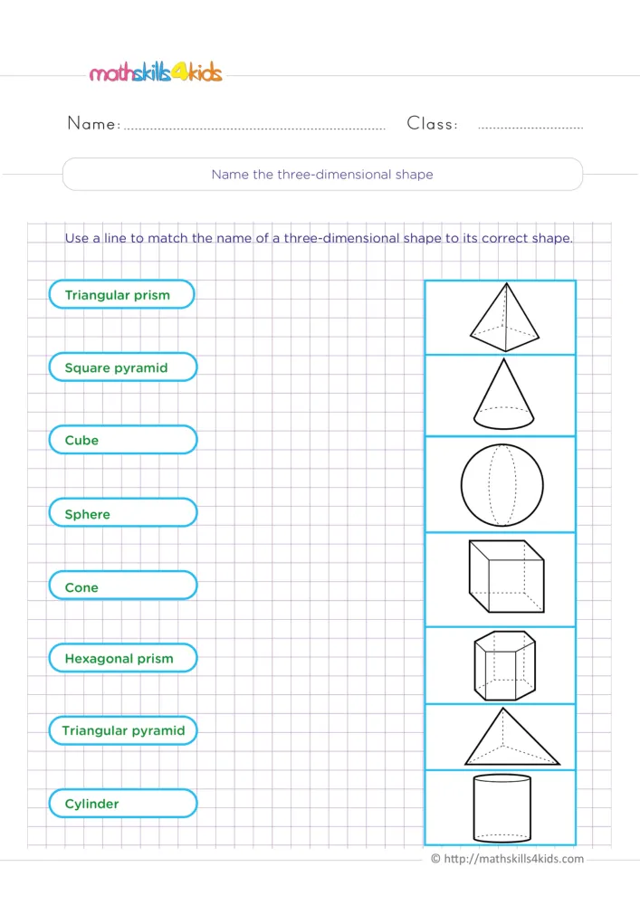 Preview of a matching page with a column of name labels and a column of solid shapes drawn with dotted hidden edges.