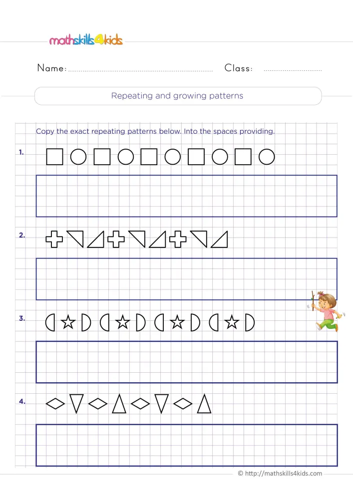 Preview of the pattern page: squares and circles, crosses with triangles, half-moons with stars, diamonds with triangles.