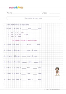 2nd Grade Regrouping Tens and Ones Worksheet: Trade Extra Ones for Tens