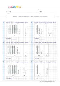 2nd Grade Rods and Cubes Addition Worksheet: Add a One-Digit Number