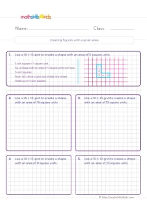 2nd Grade Shade the Area on a Grid Worksheet: Draw Your Own Shapes