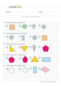 2nd Grade Shapes With Equal Sides Worksheet: Tick the Right Figure