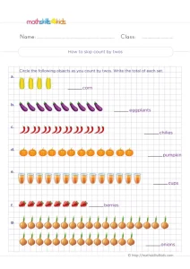 2nd Grade Skip Count by 2 Worksheet: Circle Pairs, Write the Total