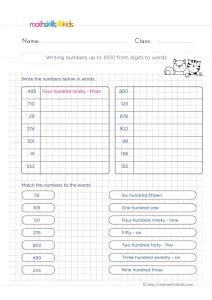 2nd Grade Spell Out Numbers Worksheet: Digits to Number Names