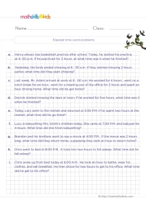 2nd Grade Start and End Time Word Problems Worksheet: Count the Hours