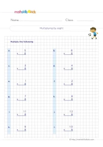 3rd Grade 8 Times Table Worksheet: 12 Column Facts and a Doubling Trick