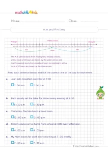 3rd Grade AM and PM Time Worksheet: 5 Daily Events