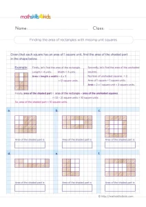 3rd Grade Area of Shaded Parts Worksheet: Subtract the Gaps