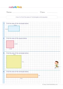 3rd Grade Area with Length and Width Worksheet