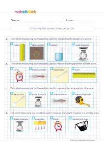 3rd Grade Choosing the Correct Measuring Tool Worksheet: 4 Tasks