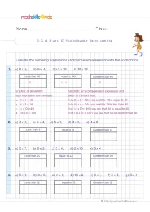 3rd Grade Comparing Products Worksheet: Sort 21 Facts into Three Boxes