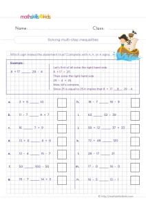 3rd Grade Comparing Sums and Differences Worksheet: Which Side Is Bigger?