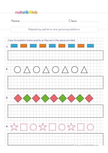 3rd Grade Copying Shape Patterns Worksheet: 4 Rows to Redraw