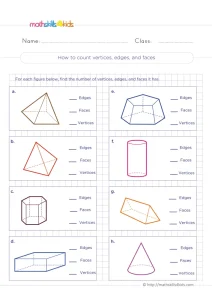 3rd Grade Count Edges of 3D Shapes Worksheet: Faces and Vertices Too