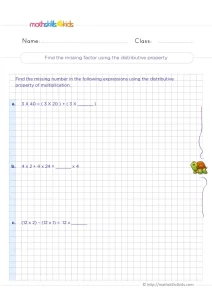 3rd Grade Distributive Property Missing Numbers Worksheet: 3 Puzzles