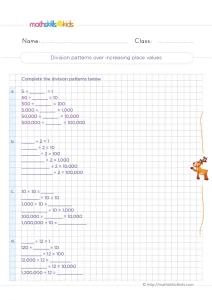 3rd Grade Division Patterns with Place Value Worksheet: 4 Patterns