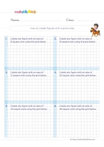 3rd Grade Draw Shapes with a Given Area Worksheet: Six Grids