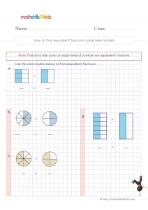 3rd Grade Equivalent Fractions with Shaded Shapes Worksheet: Four Pairs