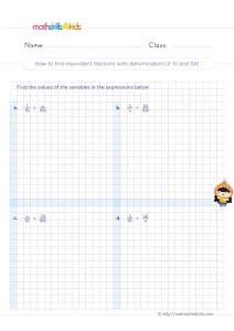 3rd Grade Equivalent Tenths and Hundredths Worksheet: Find the Letter