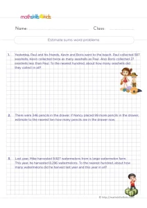 3rd Grade Estimating Sums in Stories Worksheet: Round, Then Add