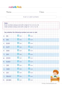 3rd Grade Even or Odd Numbers Worksheet: Check the Last Digit
