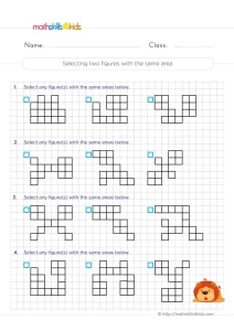 3rd Grade Figures with the Same Area Worksheet: Count the Squares