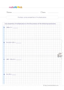 3rd Grade Multiplication Worksheet: Find Products Using Properties