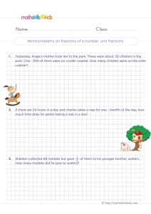 3rd Grade Fraction of a Group Stories Worksheet: Park, Nap and Marbles