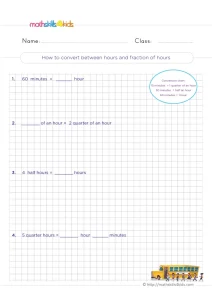 3rd Grade Fractions of an Hour Worksheet: Half Hours and Quarters