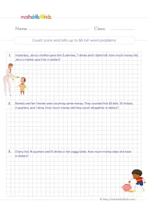 3rd Grade How Much Money in All Worksheet: 3 Word Problems