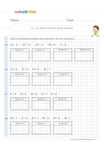3rd Grade Matching Divisions to Their Quotients Worksheet: 20 Facts