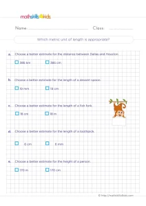 3rd Grade Metric Units of Length Worksheet