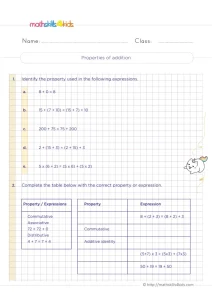 3rd Grade Addition Properties Worksheet: Commutative, Associative, Identity
