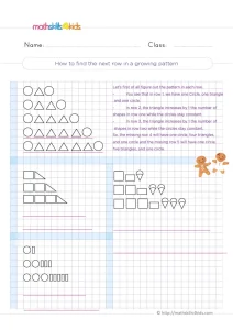 3rd Grade Next Row in a Growing Pattern Worksheet: Draw Rows 4 and 5