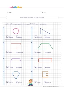 3rd Grade Open and Closed Shapes Worksheet: 8 Shapes to Check