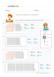 3rd Grade Place Value Blocks Matching Worksheet: Cubes, Flats, Rods and Ones
