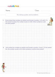 3rd Grade Rounding Puzzles Worksheet: Which Number Was Picked?