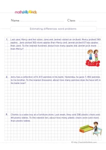3rd Grade Rounding to Estimate Differences Worksheet: 3 Stories