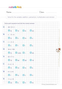 3rd Grade Solving for the Unknown Worksheet: Pick the Right Answer