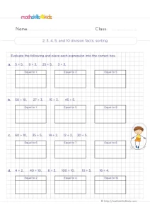 3rd Grade Sorting Division Facts by Quotient Worksheet: 4 Sets