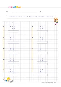 3rd Grade Subtracting 3-Digit Numbers Worksheet: With and Without Regrouping