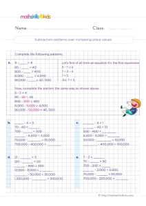 3rd Grade Subtraction Patterns Worksheet: Over Increasing Place Values