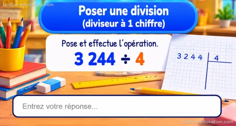Maths CM1-CM2 — Poser une division (diviseur à 1 chiffre)