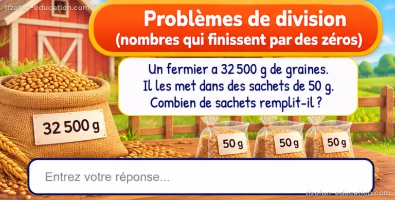 Maths CM1-CM2 — Problèmes de division (nombres qui finissent par des zéros)